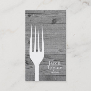 Tarjeta De Visita Chef Catering Restaurant Food Fork Logotipo Madera