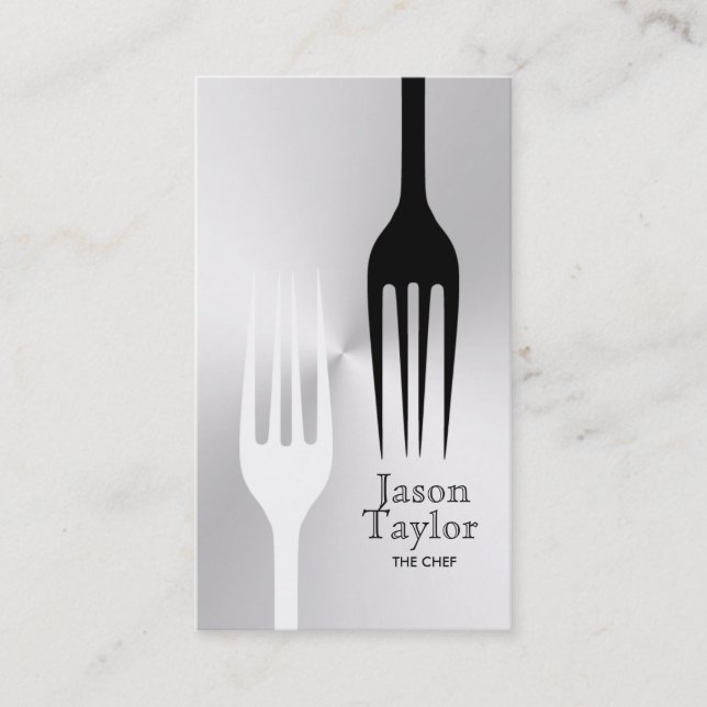 Tarjeta De Visita Chef Catering Restaurant Food Fork Steel Silver (Anverso)