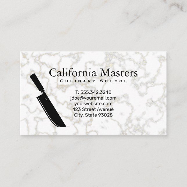 Tarjeta De Visita Chef Cleaver | Textura de mármol (Anverso)