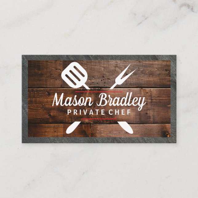Tarjeta De Visita Chef | Cocina barbacoa | Paneles de madera (Anverso)
