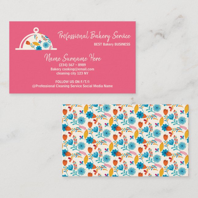 Tarjeta De Visita Chef Cocinero de Panadería Floral (Anverso / Reverso)