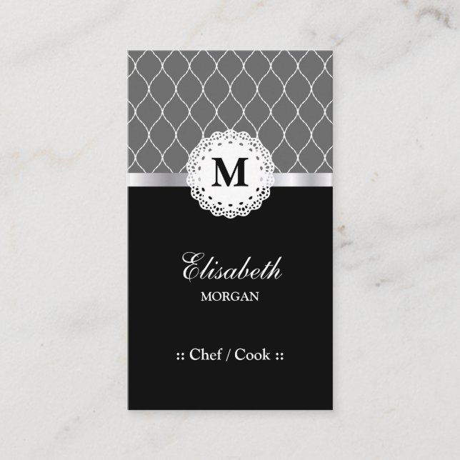 Tarjeta De Visita Chef / Cocinero - Patrón elegante de encaje negro (Anverso)