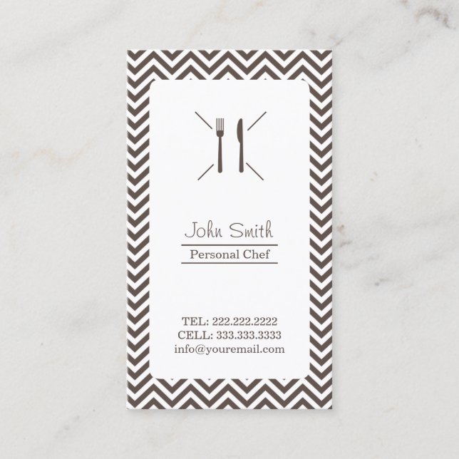 Tarjeta De Visita Chef Comedor Plain Brown Chevron Stripes (Anverso)