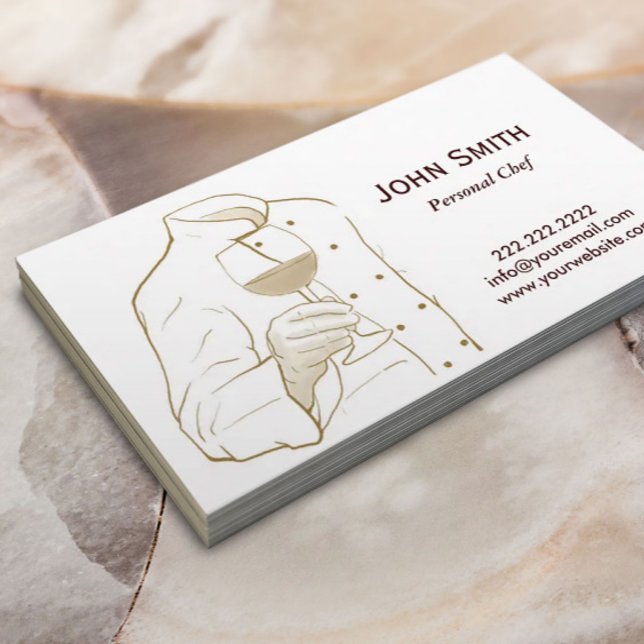 Tarjeta De Visita Chef con dibujo de mano elegante de vino (Subido por el creador)