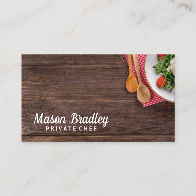 Tarjeta De Visita Chef | Cook privado | Fondo de madera (Anverso)