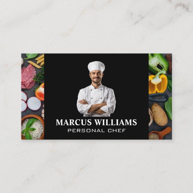 Tarjeta De Visita Chef Crossed Arms | Comida picada (Anverso)