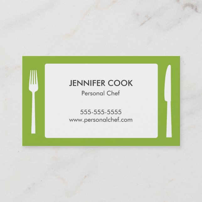 Tarjeta De Visita Chef culinario Catering Green Modern Business Card (Anverso)