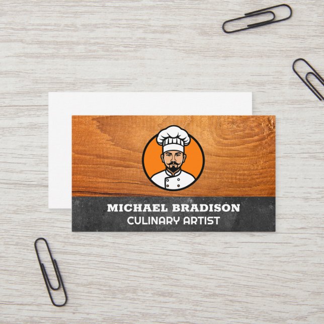 Tarjeta De Visita Chef culinario | Madera | Gris pizarra (Anverso/Reverso In Situ)
