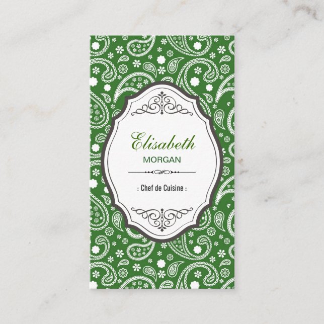 Tarjeta De Visita Chef de cocina - Patrón Retro Paisley (Anverso)