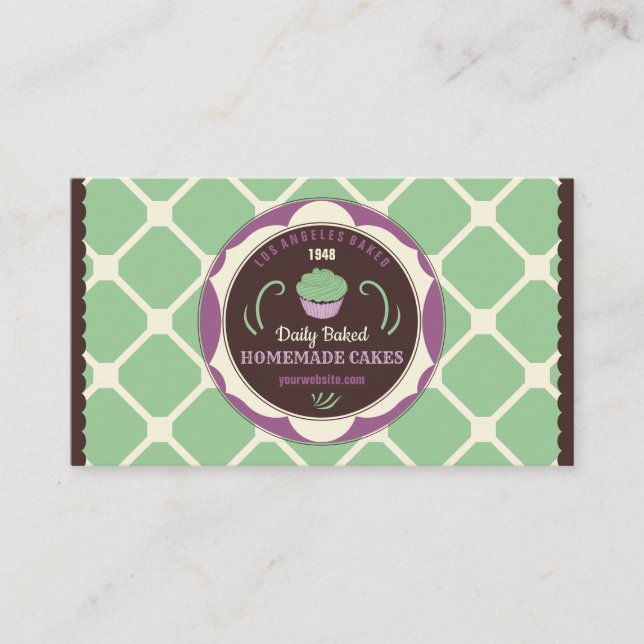 Tarjeta De Visita Chef de Cupcake Geométrico Verde Marrón (Anverso)