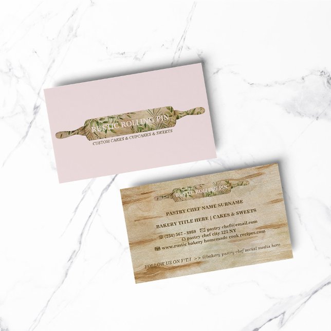 Tarjeta De Visita Chef de panadería con rodillo floral rústico (BAKERY PASTRY CHEF COOK CAKE event planner business)
