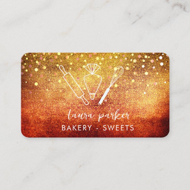 Tarjeta De Visita Chef de panadería con Whisk Rolling Pin Piping Bag (Anverso)