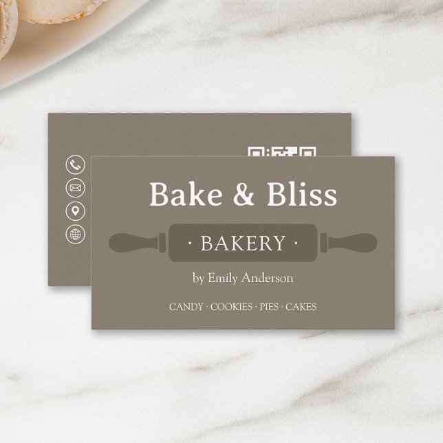Tarjeta De Visita Chef de Panadería Moderno  (Create your own Bakery Business Card with custom QR code by MINTIC DESIGN STUDIO)