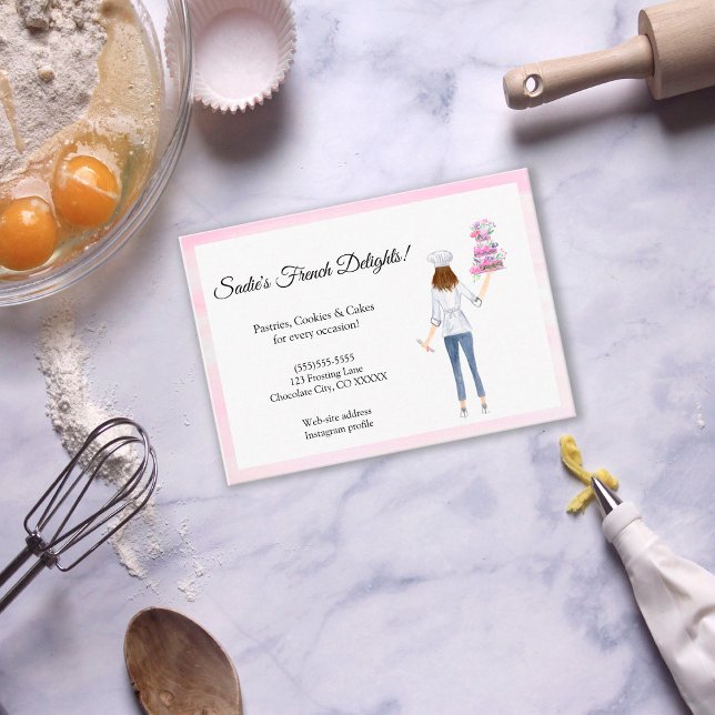 Tarjeta De Visita Chef De Pasta De Acuarela Con Pastel De Boda (Subido por el creador)
