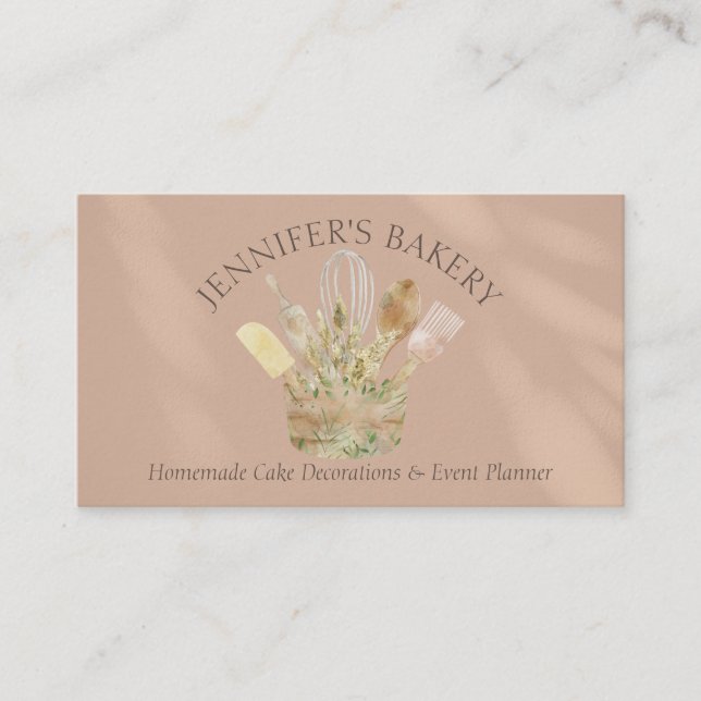 Tarjeta De Visita Chef de pastelería beige marrón (Anverso)