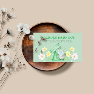 Tarjeta De Visita Chef de Pastelería de Panadería Floral Verde Utens