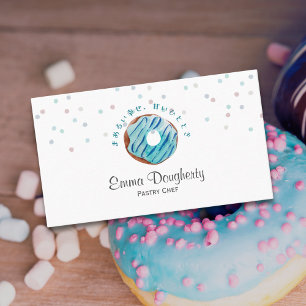 Tarjeta De Visita Chef de Pastelería Donut Azul con Sprinkles Acuare