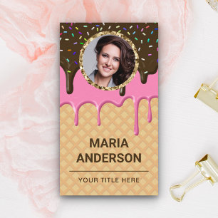 Tarjeta De Visita Chef de Pastelería Foto Drip de Glaseado Rosa Waff