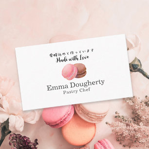 Tarjeta De Visita Chef de Pastelería Macarón Acuarela Moderno Minima