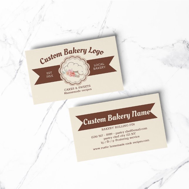 Tarjeta De Visita Chef de Pastelería Moderno Marrón Beige (BAKERY PASTRY CHEF COOK CAKE event planner business)