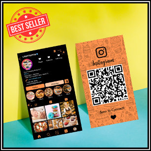 Tarjeta De Visita Chef de Pastelería Naranja Instagram Catering QR 
