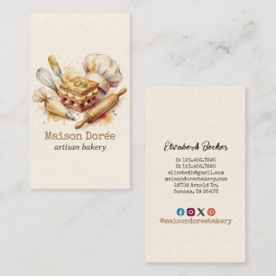 Tarjeta De Visita Chef de Pastelería Panadería Acuarela Oro Reposter