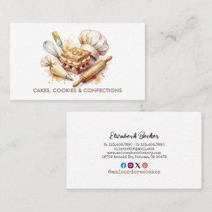 Tarjeta De Visita Chef de Pastelería Panadería Acuarela Oro Reposter