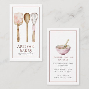 Tarjeta De Visita Chef de Pastelería Panadería Acuarela Utensilios d