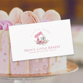 Tarjeta De Visita Chef de Pastelería Panadería Mezclador Floral Rosa