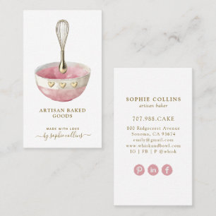 Tarjeta De Visita Chef de Pastelería Tazón de Batidor de Oro Rosa
