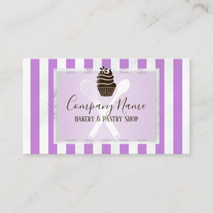 Tarjeta De Visita Chef de repostería de moda rayado rosado de la
