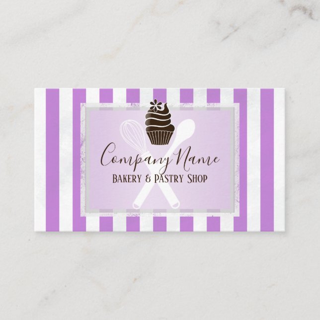 Tarjeta De Visita Chef de repostería de moda rayado rosado de la (Anverso)