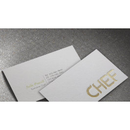 Tarjeta De Visita Chef de Texto Dorado y Blanco Minimalista Moderno 