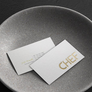 Tarjeta De Visita Chef de Texto Dorado y Blanco Minimalista Moderno 