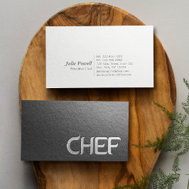 Tarjeta De Visita Chef de Texto en Negro y Plata con Relieve Minimal
