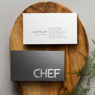 Tarjeta De Visita Chef de texto moderno Minimalista negro plateado G