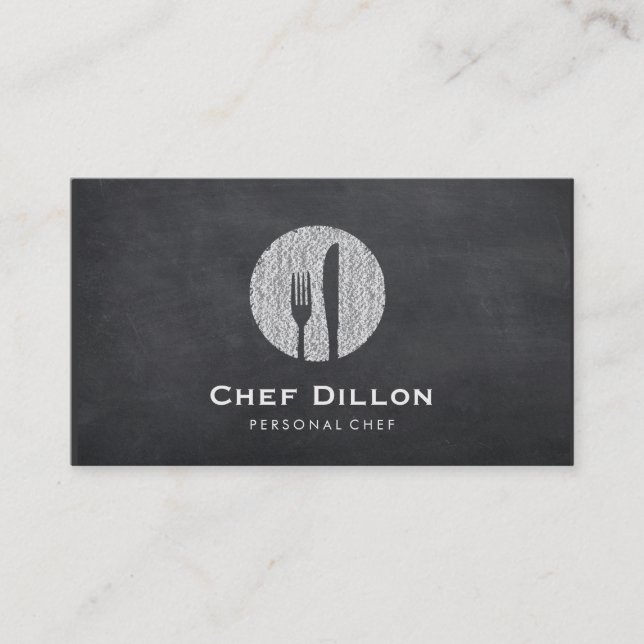 Tarjeta De Visita Chef ejecutivo Chalkboard Fork and Knife Catering (Anverso)