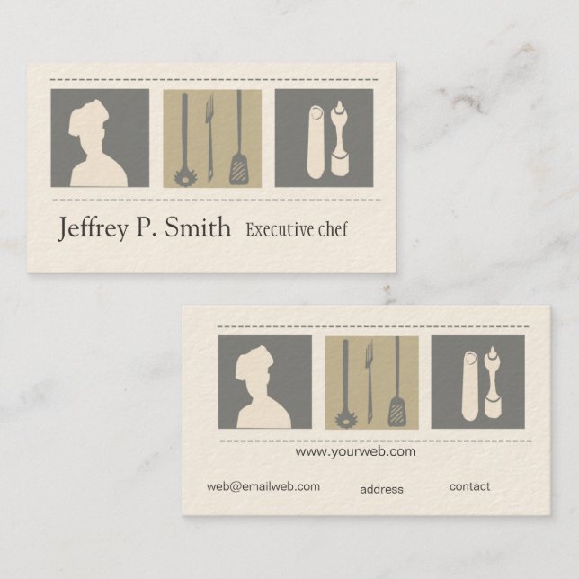 Tarjeta De Visita Chef ejecutivo, cocina a base de alimentos de prim (Anverso / Reverso)