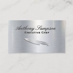 Tarjeta De Visita Chef ejecutivo   Fondo de brillo metálico plateado