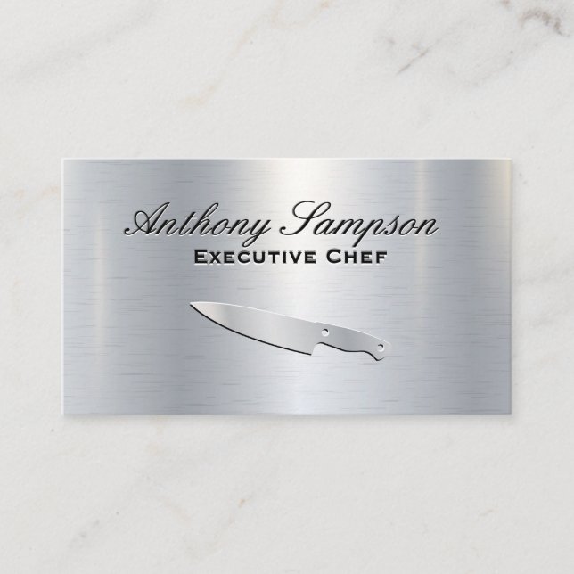 Tarjeta De Visita Chef ejecutivo | Fondo de brillo metálico plateado (Anverso)