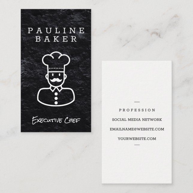 Tarjeta De Visita Chef ejecutivo | Fondo negro de pizarra (Anverso / Reverso)