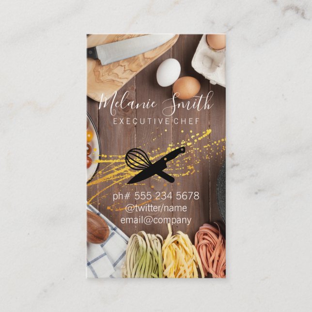 Tarjeta De Visita Chef ejecutivo | Huevos de pasta de mesa de cocina (Anverso)