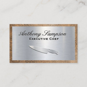 Tarjeta De Visita Chef ejecutivo   Metálico plateado   Borde de cuer