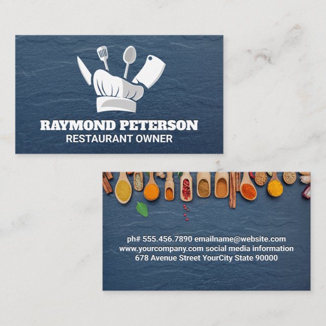 Tarjeta De Visita Chef Hat and Kitchen Tools | Cooking Spices (Anverso / Reverso)