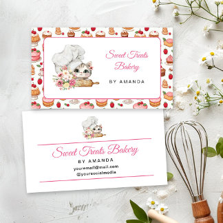 Tarjeta De Visita Chef Kitten Bakery Pink