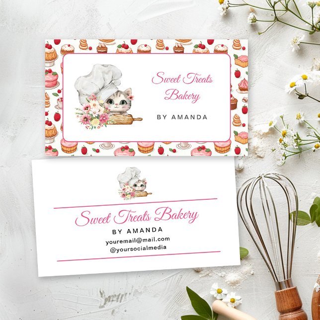 Tarjeta De Visita Chef Kitten Bakery Pink (Subido por el creador)