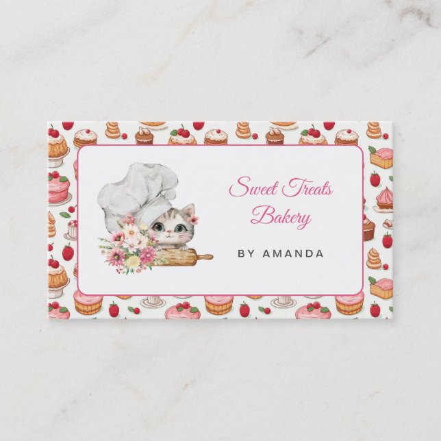 Tarjeta De Visita Chef Kitten Bakery Pink (Anverso)