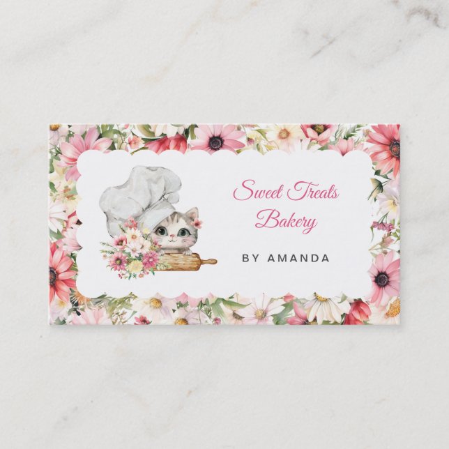 Tarjeta De Visita Chef Kitten Bakery Pink (Anverso)