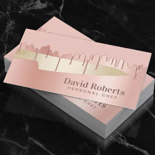 Tarjeta De Visita Chef Knife Catering Restaurant Moderno Rosa Oro