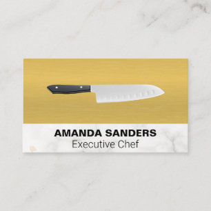Tarjeta De Visita Chef Knife   Mármol de textura dorada